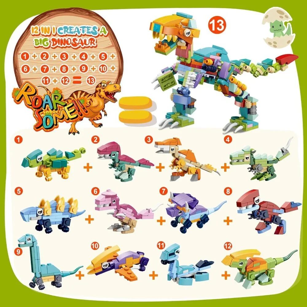 YDP Valentines Day Gifts for Kids - 24Pack Dinosaur Building Blocks with Valenti